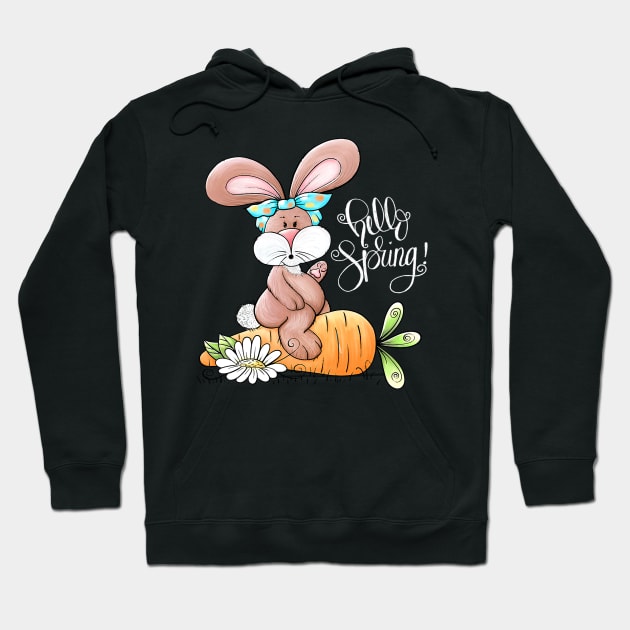 Hello Spring Easter Bunny Rabbit Messy Bun Carrot Easter Day Hoodie by omorihisoka